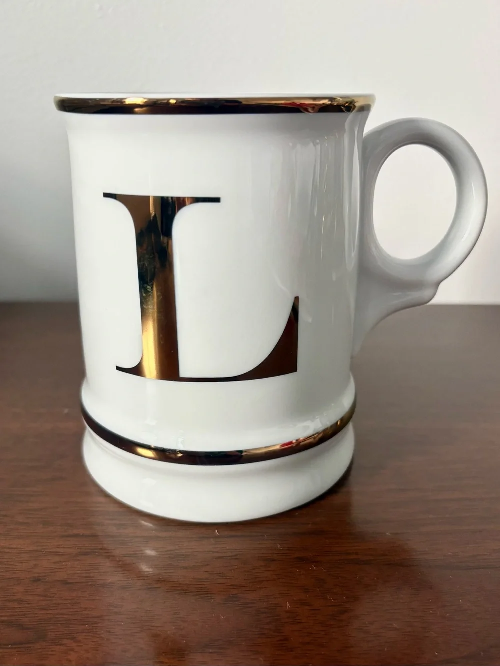 Williams Sonoma monogram “L” White Ceramic Mug with Gold Accents perfect!